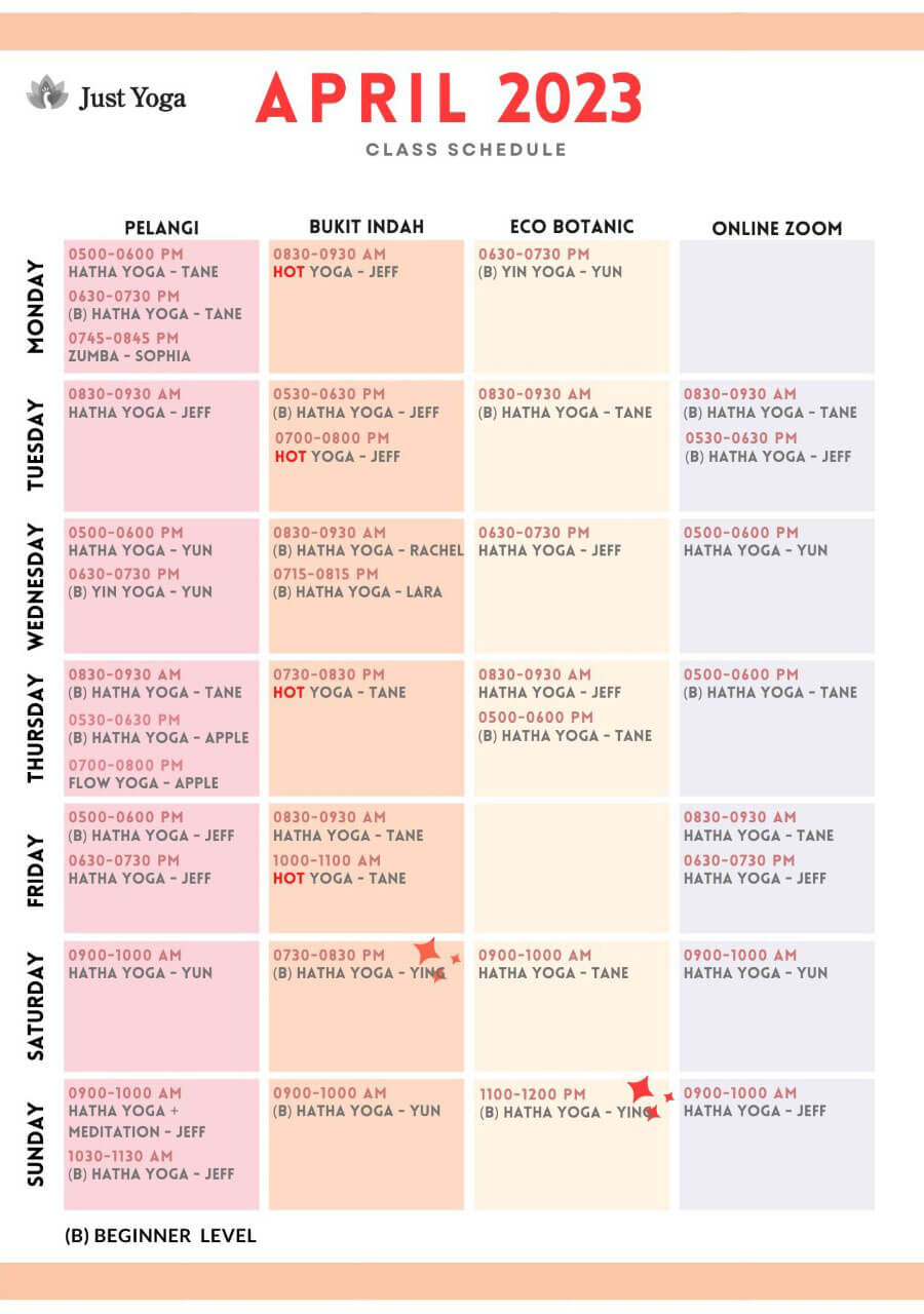 Bukit Indah Branch Class Schedule